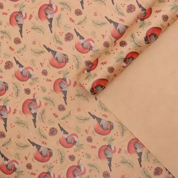 Бумага упаковочная крафтовая «Снегири», 50 × 70 см