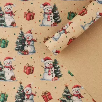Бумага упаковочная крафтовая «Снеговички», 50 х 70 см