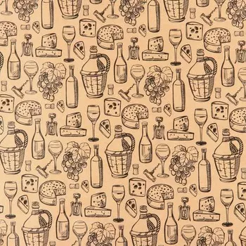 Бумага упаковочная крафтовая «Вино и сыр», 50 х 70 см