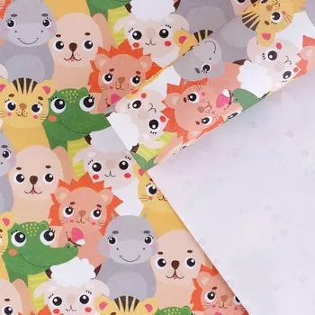 Бумага упаковочная крафтовая «Зверята», 70 × 100 см