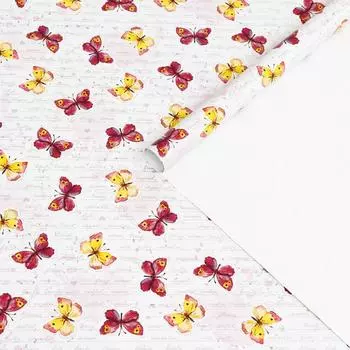 Бумага упаковочная металлизированная «Мотыльки»,1 лист, 0,685 х 1 м