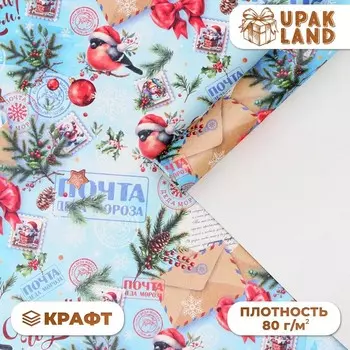 Бумага упаковочная «Снегирь на письме», белый крафт, 80 г/м , 5070 см