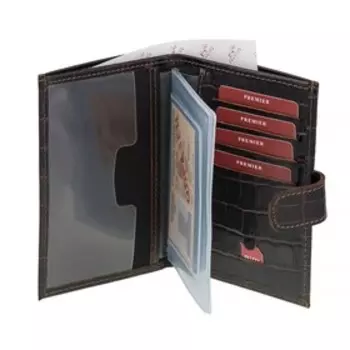 Бумажник водителя, с кнопкой, цвет коричневый, тёмный крокодил