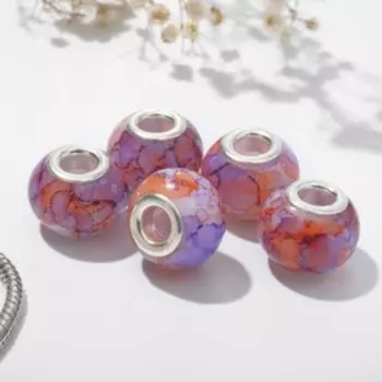 Бусина "Акварель", цветная в серебре