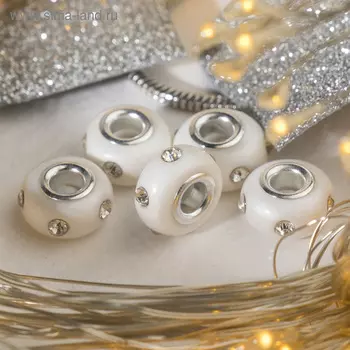 Шарм бусина «Диоды», для творчества, белые в серебре