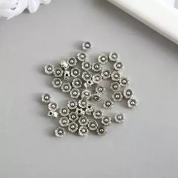 Бусина для творчества металл "Микро цветочек" серебро 0,5х0,5х0,3 см