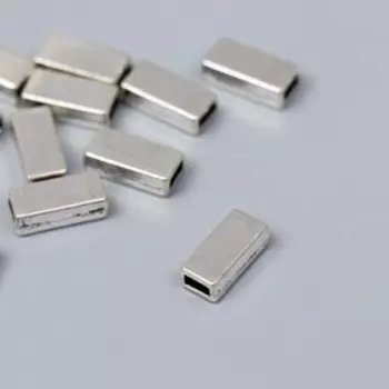 Бусина для творчества металл "Прямоугольная гладкая" серебро G090B901 0,6х1,2 см