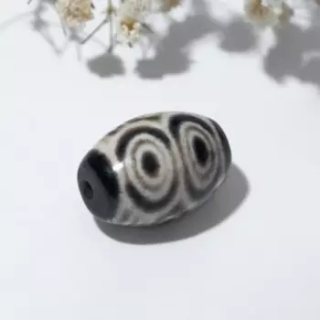 Бусина Дзи "Агат чёрный" 6 глаз Феникса, 12х9 мм