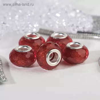Бусина "Гранёная льдинка" с блёстками, цвет красный в серебре