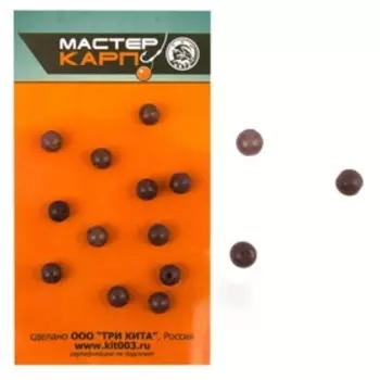 Бусина, пакет, силикон, d=7 мм, 15 шт, цвет коричневый