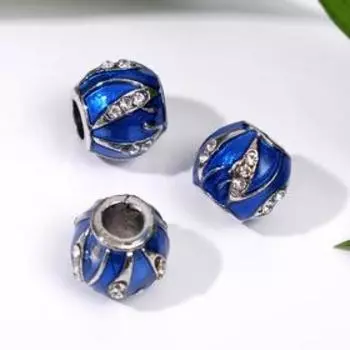 Бусина "Природное сияние", цвет сине-белый в серебре