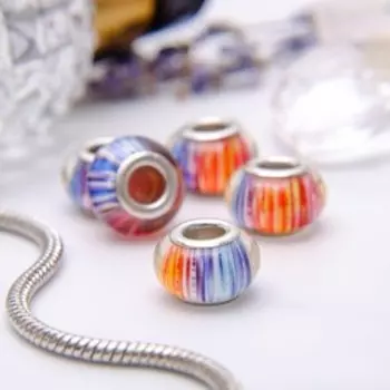 Бусина «Штрихи», цветная в серебре