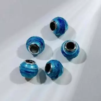 Бусина "Волны", цвет сине-голубой в серебре