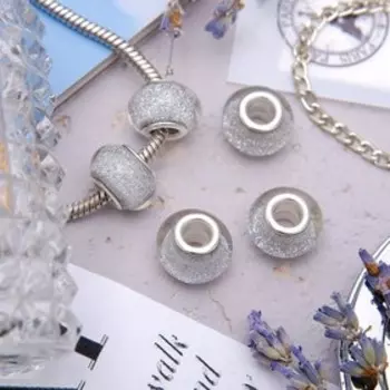 Бусина, блестка, цвет белый в серебре