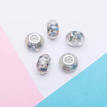 Шарм бусина «Цветы» незабудки, для творчества, бело-синяя в серебре