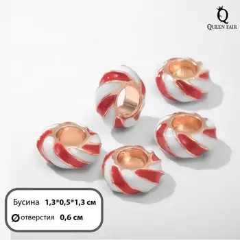 Бусинка "Леденец", цвет красно-белый в золоте