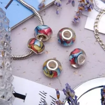 Бусина «Перья», цветная в серебре