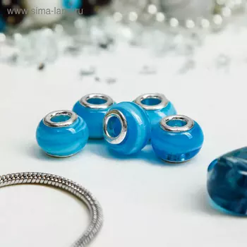 Бусинка "Полоски", цвет голубой в серебре