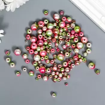 Бусины для творчества пластик "Круглые. Градиент. Русалка розово-зелёная" d=3-8мм, н-р 10 гр 74595