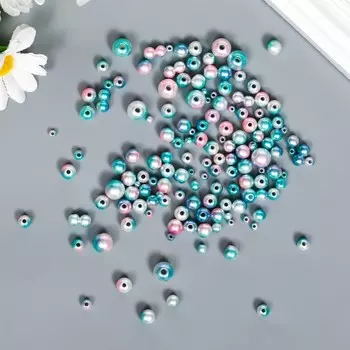 Бусины для творчества пластик "Круглые. Градиент. Русалка зелёно-голубая" d=3-8мм, н-р 10гр 745957