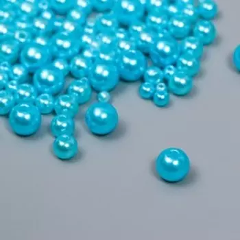 Бусины для творчества пластик «Круглые. Лазурный», d=3-8 мм, набор 10 г