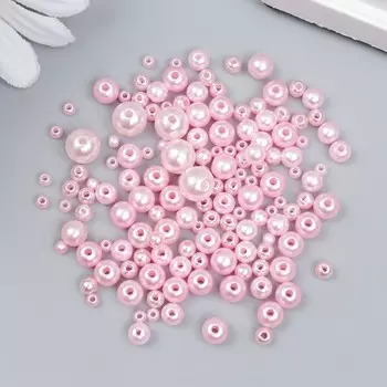 Бусины для творчества пластик «Круглые. Розовая пудра», d=3-8 мм, набор 10 г