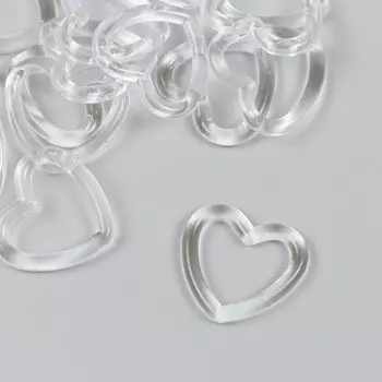 Бусины для творчества пластик "Прозрачные сердца" набор 20 шт 0,4х2,7х3 см