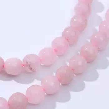 Бусины на нити шар №10 гранёный "Кварц розовый", +/-37см