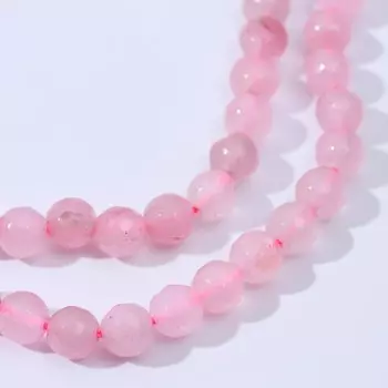 Бусины на нити шар №6 гранёный "Кварц розовый", +/-35см