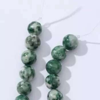 Бусины на нити шар №6 "Яшма", +/-37см, цвет бело-зелёный