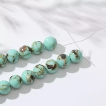 Бусины на нити шар №8 "Варисцит", цвет бирюзовый