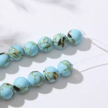 Бусины на нити шар №8 "Варисцит", цвет ярко-голубой