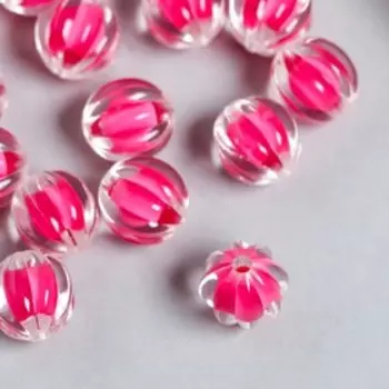 Бусины пластик "Шар ребристый - внутренний цвет малиновый" 20 гр 1,2х1,1 см