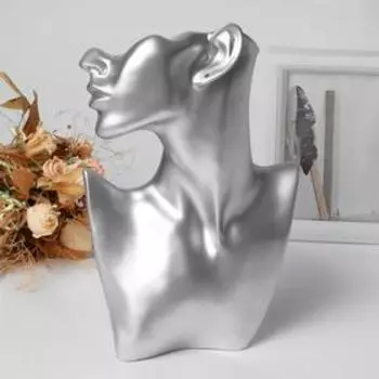 Бюст для украшений QF, пол-лица, отверстие под серьгу, 18526, цвет серебро