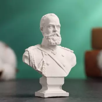 Бюст «Император Александр III», фигурка гипс, белый, 4.52.56.5 см