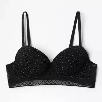 Бюстгальтер женский, цвет чёрный/белый горошек, размер 75B