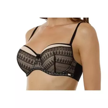 Бюстгальтер женский Lengy, размер 75G, цвет чёрный с серебристым пионом