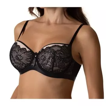 Бюстгальтер женский Lengy, размер 95E, цвет чёрный с серебристым пионом