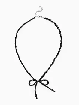 Бусы «Бантик», бусина №4.6, чёрные в серебре, 40 см