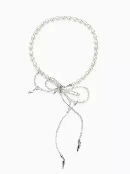 Бусы «Бантик» с жемчугом, белые в серебре, 37 см