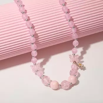 Бусы детские Выбражулька «Бабочка с ромашкой», розовые