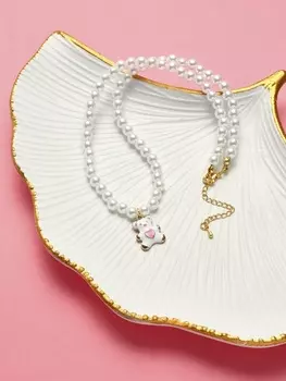 Бусы детские Выбражулька «Мишка», жемчуг, 40 см, белые в золоте