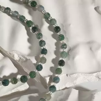 Бусы шар №6 через бисер "Яшма", 45см + 5см удлинитель