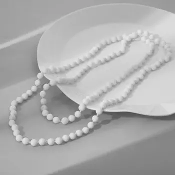 Бусы шар №8 через узел "Агат белый" матовый, 120см