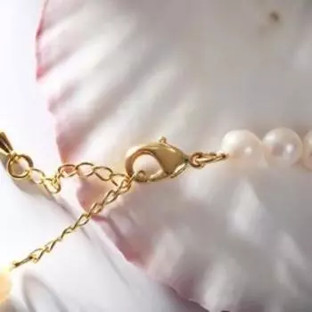 Бусы "Жемчуг речной" через многогранник, цвет белый в золоте, 41 см с удлинителем