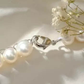 Бусы "Жемчуг речной" шарик через бусину, цвет белый в серебре, 40см с удлинителем