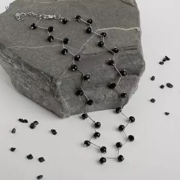 Колье «Зигзаг» бусины №6, чёрные в серебре, 45 см