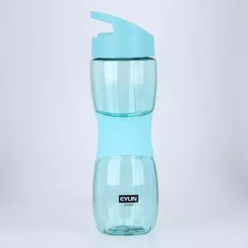 Бутылка для воды 650 мл, прозрачная, с резиновой вставкой, 7х24.5 см, микс