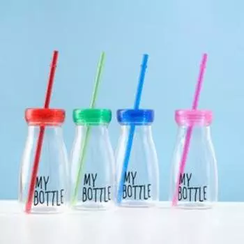 Бутылка для воды "My bottle", 400 мл, с трубочкой, спортивная, прозрачная, микс, 7х14.5 см