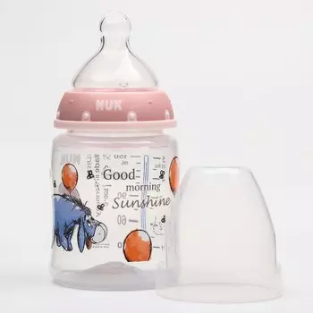 Бутылочка, 150 мл., орт.соска, с инд.темпер.,от 0 мес., медленный поток, Винни, цвет розовый